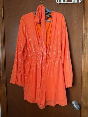 New York & Company Orange Sequin Romper